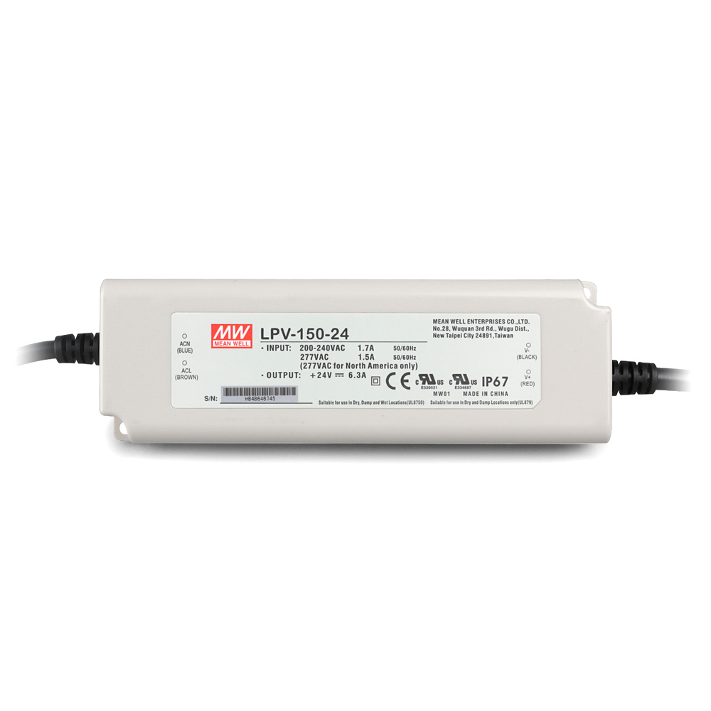 LPV-150-24 150Watt AC110V Input Voltage Mean Well High-Efficacy Waterproof DC24V UL-Listed LED Display Lighting Power Supply